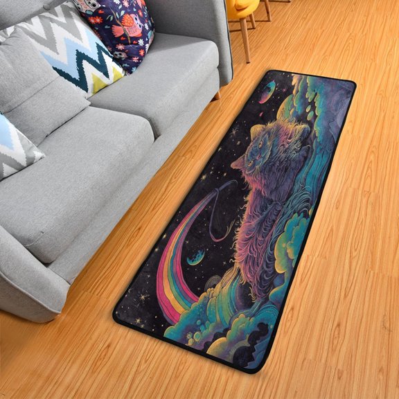 Dailycode Hallway Runner Rug 2x6 Non Slip Absorbent Soft Floor Mat for Home Kitchen Bedroom Entrance Cat Space Rainbow Planet