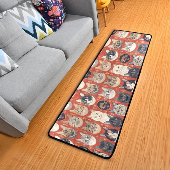Dailycode Hallway Runner Rug 2x6 Non Slip Absorbent Soft Floor Mat for Home Kitchen Bedroom Entrance Cats Face