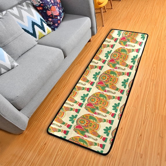 Dailycode Hallway Runner Rug 2x6 Non Slip Absorbent Soft Floor Mat for Home Kitchen Bedroom Entrance Colorful Indian Elephant