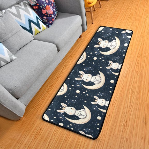 Dailycode Hallway Runner Rug 2x6 Non Slip Absorbent Soft Floor Mat for Home Kitchen Bedroom Entrance Cute Rabbit with Crown on Moon