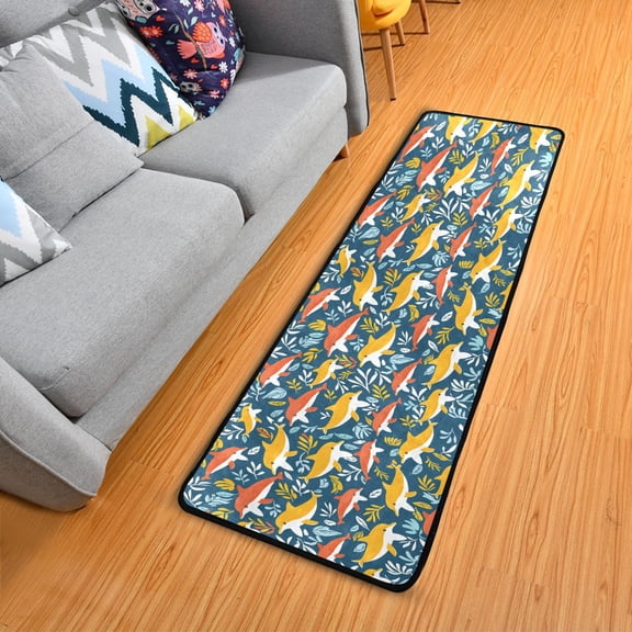 Dailycode Hallway Runner Rug 2x6 Non Slip Absorbent Soft Floor Mat for Home Kitchen Bedroom Entrance Dolphin with Seaweed