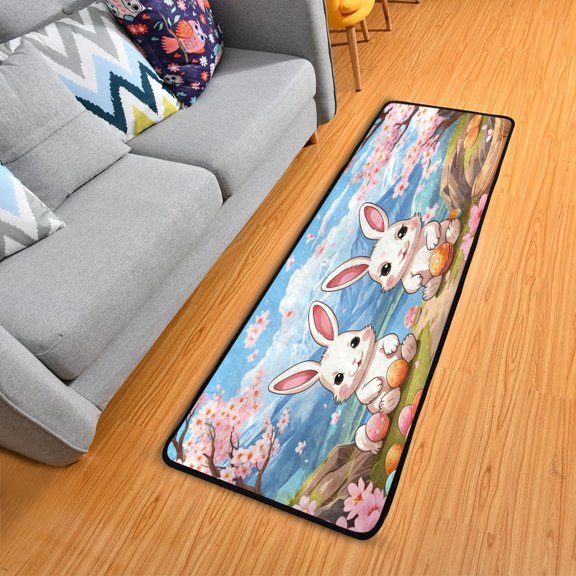 Dailycode Hallway Runner Rug 2x6 Non Slip Absorbent Soft Floor Mat for Home Kitchen Bedroom Entrance Easter Egg and Cute Rabbit