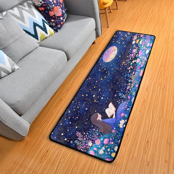 Dailycode Hallway Runner Rug 2x6 Non Slip Absorbent Soft Floor Mat for Home Kitchen Bedroom Entrance Girl Read Book in Moonlight