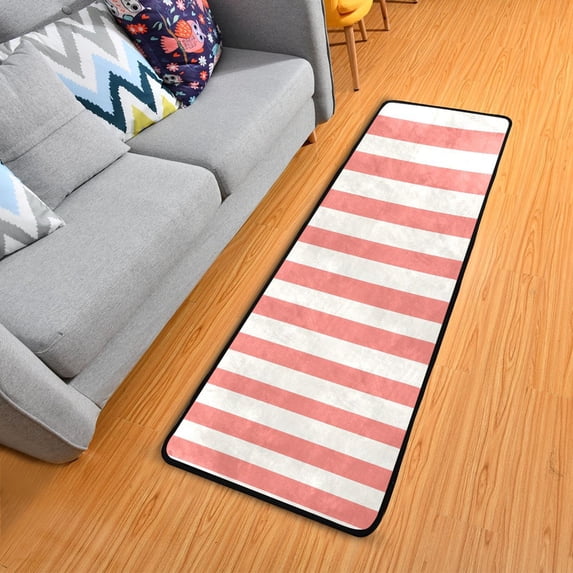 Dailycode Hallway Runner Rug 2x6 Non Slip Absorbent Soft Floor Mat for Home Kitchen Bedroom Entrance Pinkish Red and White Stripes