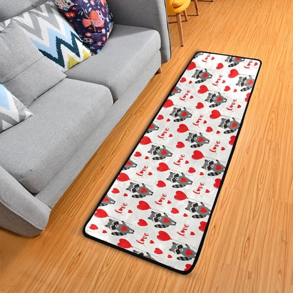 Dailycode Hallway Runner Rug 2x6 Non Slip Absorbent Soft Floor Mat for Home Kitchen Bedroom Entrance Raccoon and Love Heart