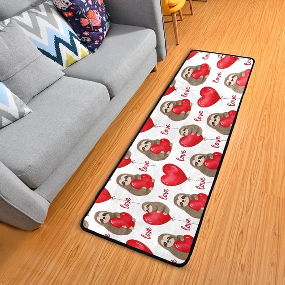 Dailycode Hallway Runner Rug 2x6 Non Slip Absorbent Soft Floor Mat for Home Kitchen Bedroom Entrance Sloth with Love Balloon