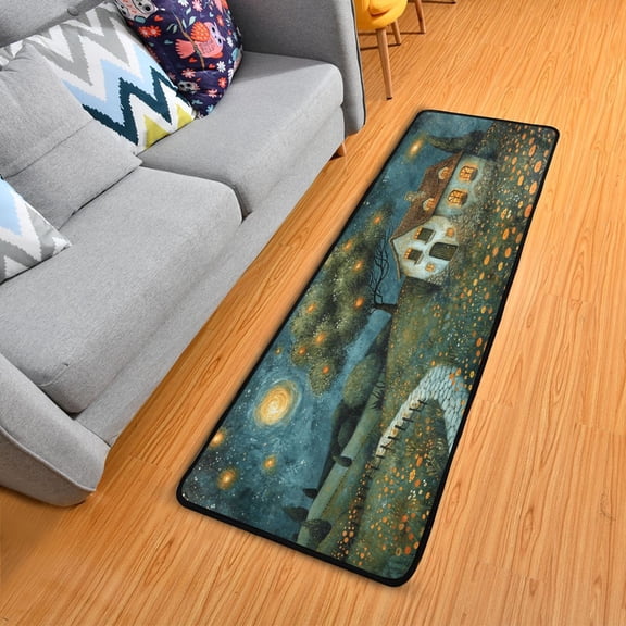 Dailycode Hallway Runner Rug 2x6 Non Slip Absorbent Soft Floor Mat for Home Kitchen Bedroom Entrance Starry Sky House Tree Moon
