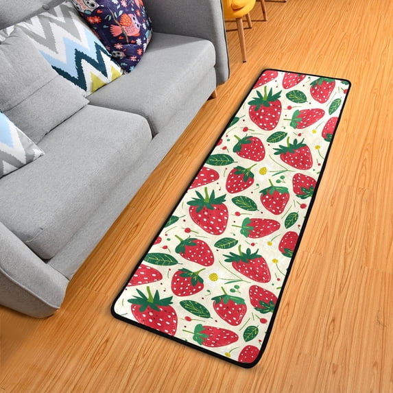 Dailycode Hallway Runner Rug 2x6 Non Slip Absorbent Soft Floor Mat for Home Kitchen Bedroom Entrance Strawberries Fruit and Leaf