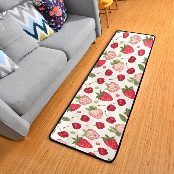 Dailycode Hallway Runner Rug 2x6 Non Slip Absorbent Soft Floor Mat for Home Kitchen Bedroom Entrance Strawberry Cherries Berries