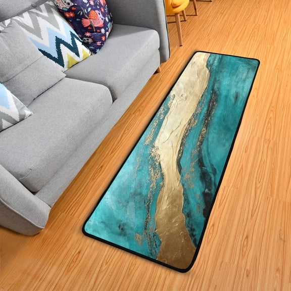Dailycode Hallway Runner Rug 2x6 Non Slip Absorbent Soft Floor Mat for Home Kitchen Bedroom Entrance Turquoise Gold Marble