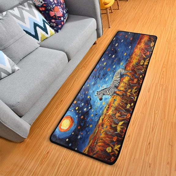 Dailycode Hallway Runner Rug 2x6 Non Slip Absorbent Soft Floor Mat for Home Kitchen Bedroom Entrance Zebra Van Gogh Art