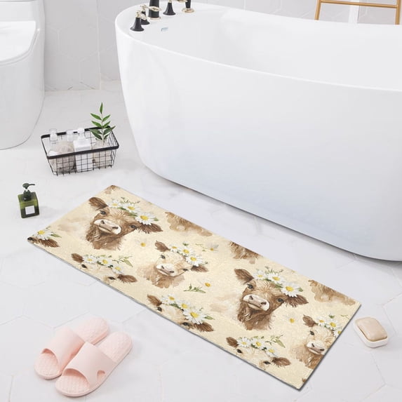 Dailycode Highland Cattle with Garland Bathroom Rugs Non Slip Absorbent Soft Plush Quick Dry Bath Mat, 39"x20"