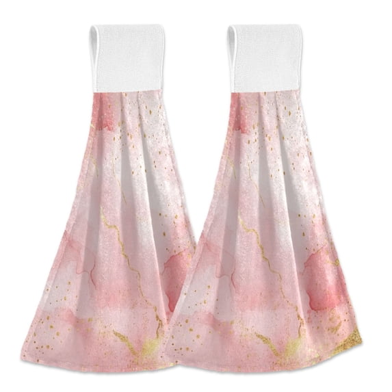 Dailycode Kitchen Wash Cloths with Hanging Loops Absorbent Absorbent Quick Drying Hand Towels, 2 Pack, Abstract Pink Gold Watercolor