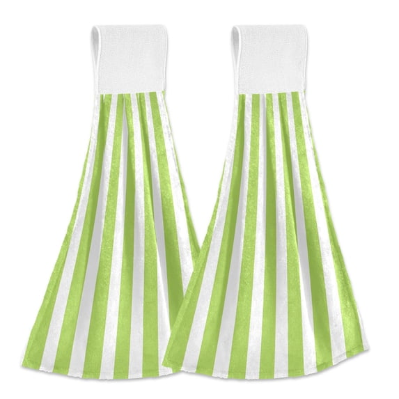 Dailycode Kitchen Wash Cloths with Hanging Loops Absorbent Absorbent Quick Drying Hand Towels, 2 Pack, Apple Green and White Stripes