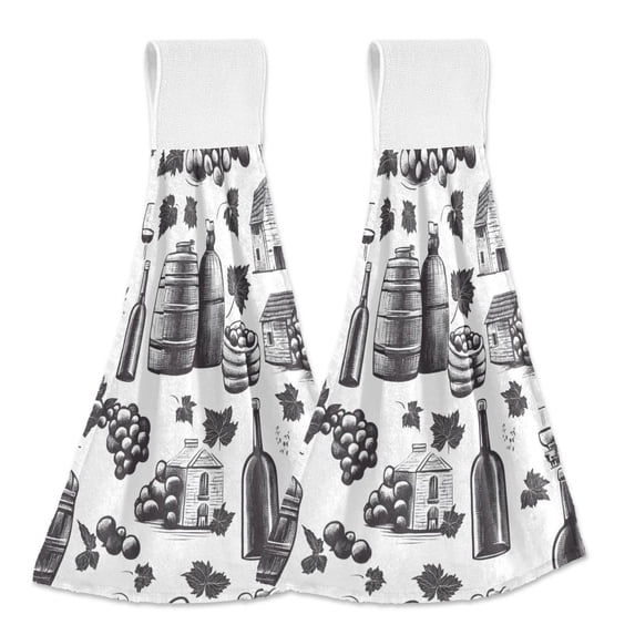 Dailycode Kitchen Wash Cloths with Hanging Loops Absorbent Absorbent Quick Drying Hand Towels, 2 Pack, Barrel Wine House