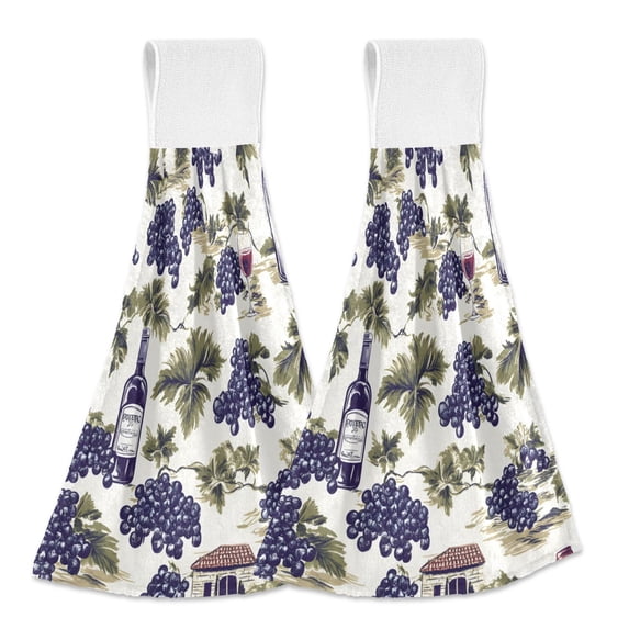 Dailycode Kitchen Wash Cloths with Hanging Loops Absorbent Absorbent Quick Drying Hand Towels, 2 Pack, Grape Wine Leaf Estate