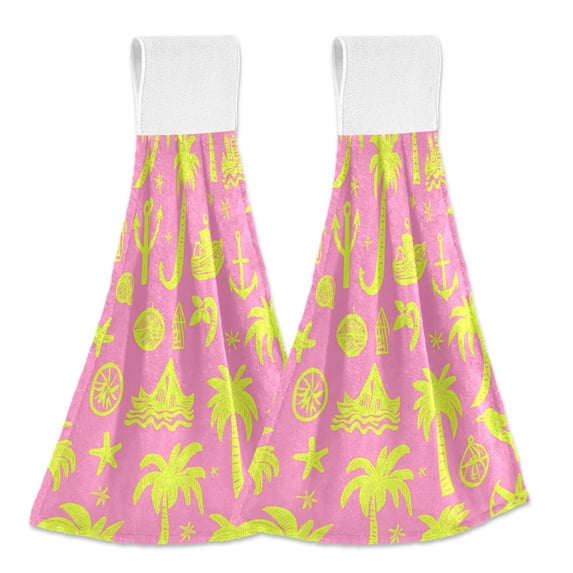 Dailycode Kitchen Wash Cloths with Hanging Loops Absorbent Absorbent Quick Drying Hand Towels, 2 Pack, Lime Tree Ship Anchor