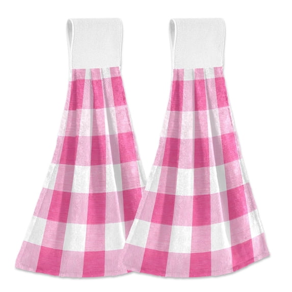 Dailycode Kitchen Wash Cloths with Hanging Loops Absorbent Absorbent Quick Drying Hand Towels, 2 Pack, Pink Gingham