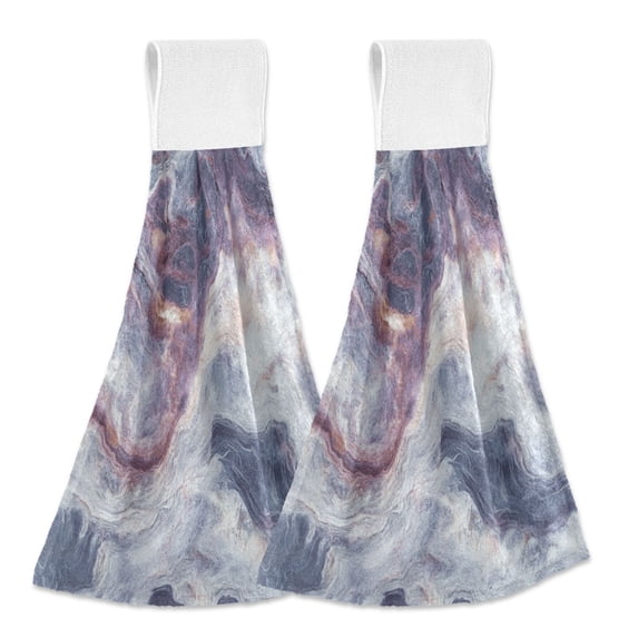 Dailycode Kitchen Wash Cloths with Hanging Loops Absorbent Absorbent Quick Drying Hand Towels, 2 Pack, Planetary Surface
