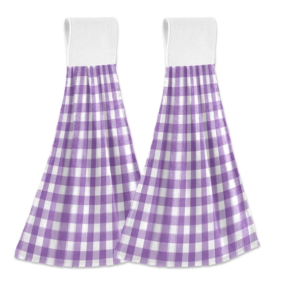 Dailycode Kitchen Wash Cloths with Hanging Loops Absorbent Absorbent Quick Drying Hand Towels, 2 Pack, Purple White Gingham