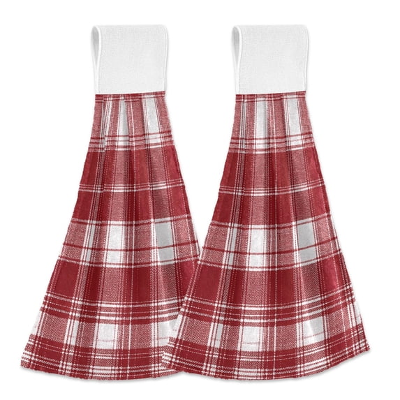 Dailycode Kitchen Wash Cloths with Hanging Loops Absorbent Absorbent Quick Drying Hand Towels, 2 Pack, Red and White Plaid