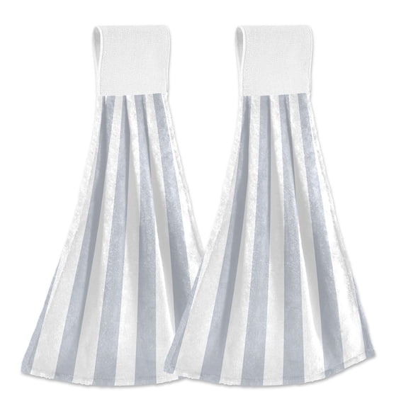 Dailycode Kitchen Wash Cloths with Hanging Loops Absorbent Absorbent Quick Drying Hand Towels, 2 Pack, Sky Gray and White Stripes