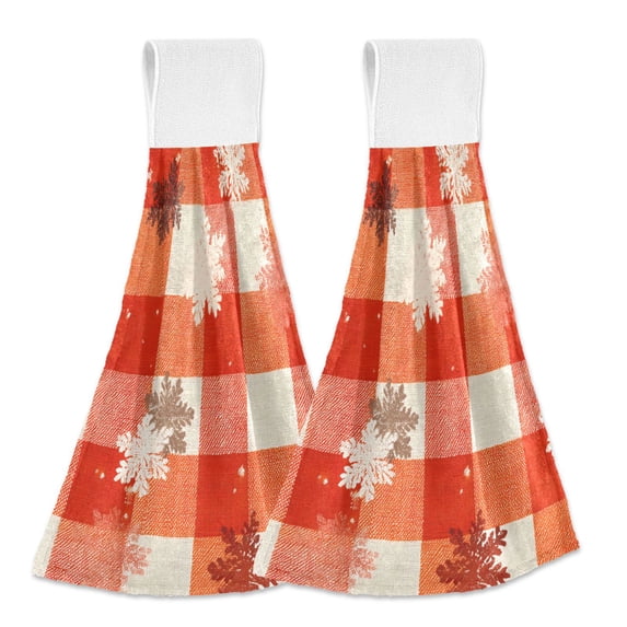 Dailycode Kitchen Wash Cloths with Hanging Loops Absorbent Absorbent Quick Drying Hand Towels, 2 Pack, Snowflake Red Plaid