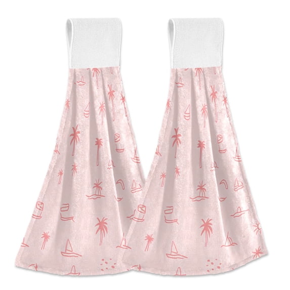 Dailycode Kitchen Wash Cloths with Hanging Loops Absorbent Absorbent Quick Drying Hand Towels, 2 Pack, Tree Sailboat Sun