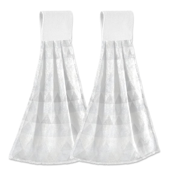 Dailycode Kitchen Wash Cloths with Hanging Loops Absorbent Absorbent Quick Drying Hand Towels, 2 Pack, White and Light Gray Triangular