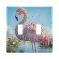 thumbnail image 1 of Dailycode Light Switch Plate Covers 2 Gang Wall Plate Plastics Outlet Covers for Kitchen Home Office Decor Adorable Flamingo Covered in Flowers, 1 of 8