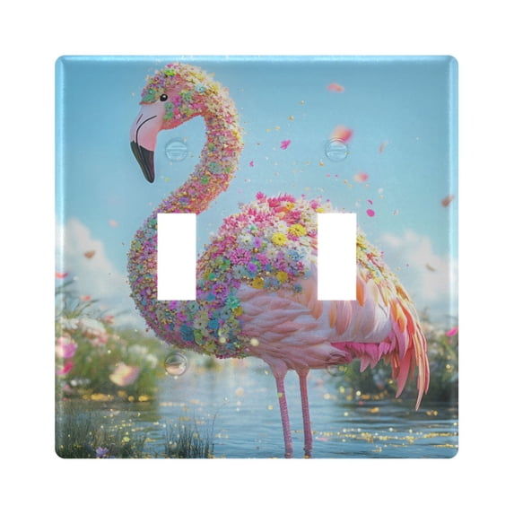 Dailycode Light Switch Plate Covers 2 Gang Wall Plate Plastics Outlet Covers for Kitchen Home Office Decor Adorable Flamingo Covered in Flowers