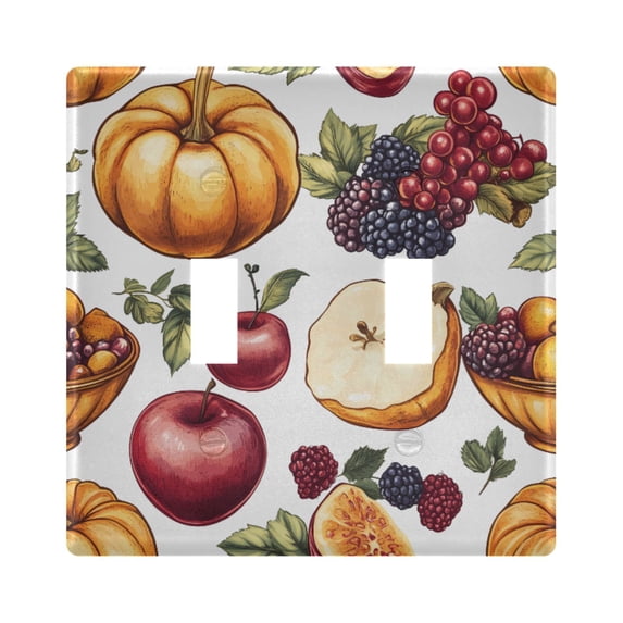 Dailycode Light Switch Plate Covers 2 Gang Wall Plate Plastics Outlet Covers for Kitchen Home Office Decor Apple Berry Pumpkin