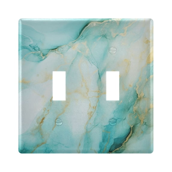 Dailycode Light Switch Plate Covers 2 Gang Wall Plate Plastics Outlet Covers for Kitchen Home Office Decor Aqua White Marble