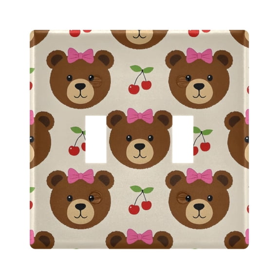 Dailycode Light Switch Plate Covers 2 Gang Wall Plate Plastics Outlet Covers for Kitchen Home Office Decor Bear Bow Cherry