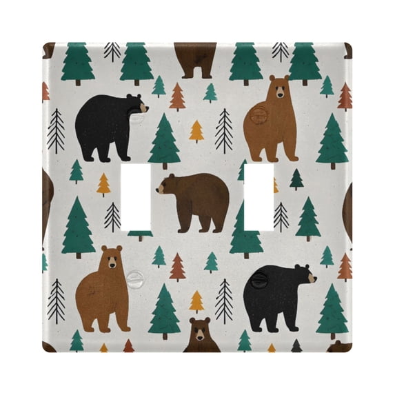 Dailycode Light Switch Plate Covers 2 Gang Wall Plate Plastics Outlet Covers for Kitchen Home Office Decor Bear Forest