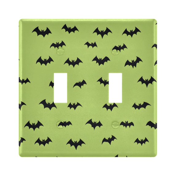 Dailycode Light Switch Plate Covers 2 Gang Wall Plate Plastics Outlet Covers for Kitchen Home Office Decor Black Bat on Green