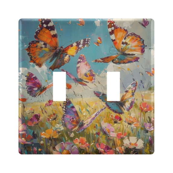 Dailycode Light Switch Plate Covers 2 Gang Wall Plate Plastics Outlet Covers for Kitchen Home Office Decor Butterfly Flower Oil Painting