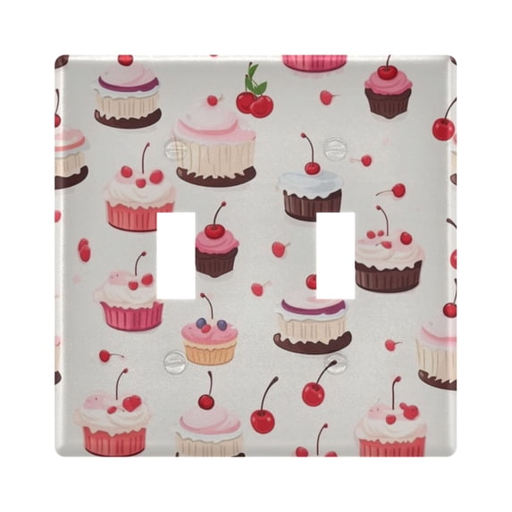 Dailycode Light Switch Plate Covers 2 Gang Wall Plate Plastics Outlet Covers for Kitchen Home Office Decor Cake with Cherry Fruits