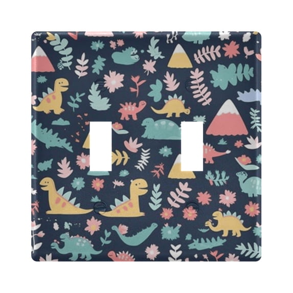Dailycode Light Switch Plate Covers 2 Gang Wall Plate Plastics Outlet Covers for Kitchen Home Office Decor Cartoon Dinosaur Leaf Mountain