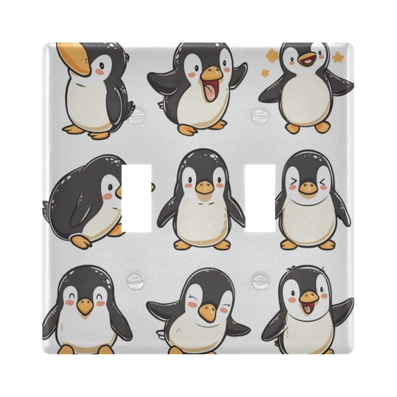 Dailycode Light Switch Plate Covers 2 Gang Wall Plate Plastics Outlet Covers for Kitchen Home Office Decor Cartoon Happy Penguins