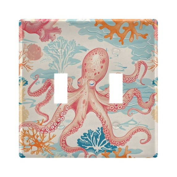 Dailycode Light Switch Plate Covers 2 Gang Wall Plate Plastics Outlet Covers for Kitchen Home Office Decor Cartoon Octopus and Coral