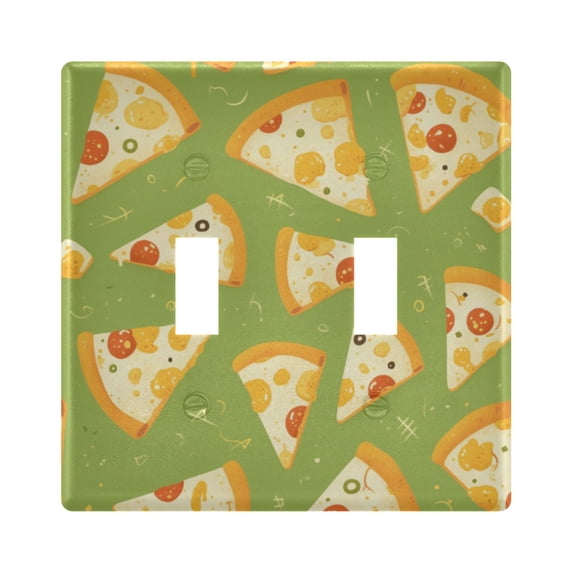 Dailycode Light Switch Plate Covers 2 Gang Wall Plate Plastics Outlet Covers for Kitchen Home Office Decor Cartoon Pizza
