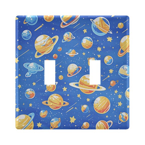 Dailycode Light Switch Plate Covers 2 Gang Wall Plate Plastics Outlet Covers for Kitchen Home Office Decor Cartoon Planets and Shooting Stars