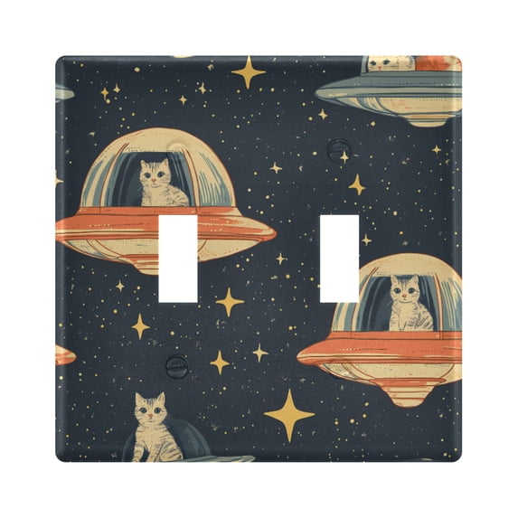 Dailycode Light Switch Plate Covers 2 Gang Wall Plate Plastics Outlet Covers for Kitchen Home Office Decor Cat in Ufo