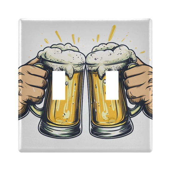 Dailycode Light Switch Plate Covers 2 Gang Wall Plate Plastics Outlet Covers for Kitchen Home Office Decor Cheers for Beer Mugs