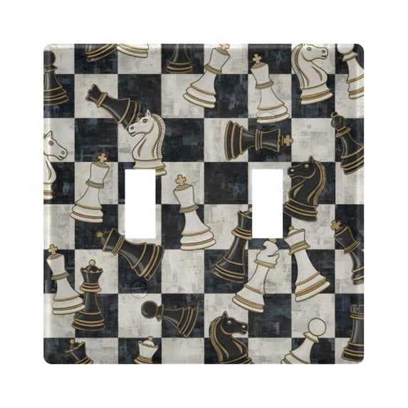 Dailycode Light Switch Plate Covers 2 Gang Wall Plate Plastics Outlet Covers for Kitchen Home Office Decor Chess Board and Pieces