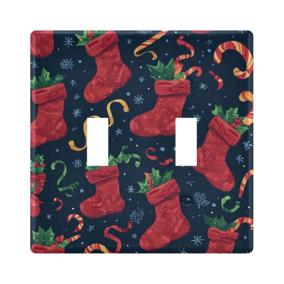 Dailycode Light Switch Plate Covers 2 Gang Wall Plate Plastics Outlet Covers for Kitchen Home Office Decor Christmas Stockings with Candy Cane