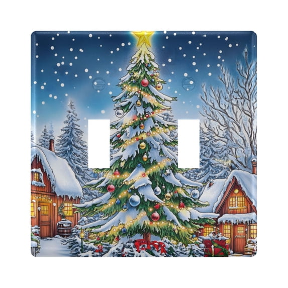 Dailycode Light Switch Plate Covers 2 Gang Wall Plate Plastics Outlet Covers for Kitchen Home Office Decor Christmas Tree House Snow