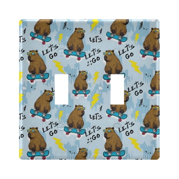 Dailycode Light Switch Plate Covers 2 Gang Wall Plate Plastics Outlet Covers for Kitchen Home Office Decor Cool Capybara on Skateboard