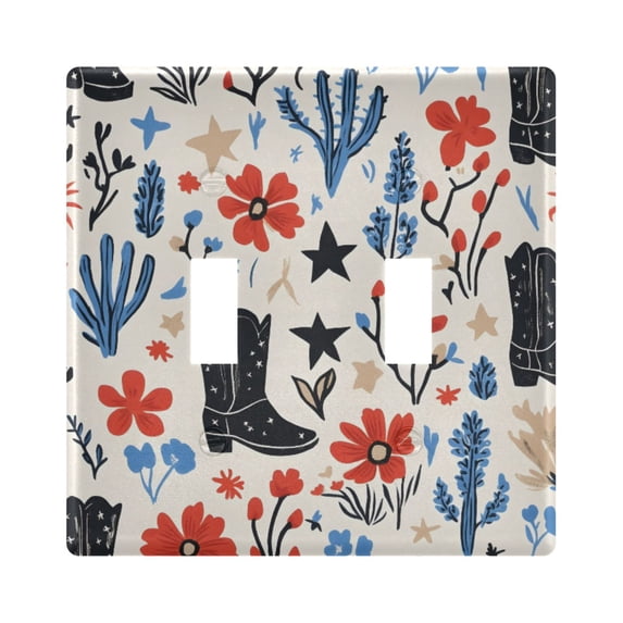 Dailycode Light Switch Plate Covers 2 Gang Wall Plate Plastics Outlet Covers for Kitchen Home Office Decor Cowboy Boots Cactus Flower
